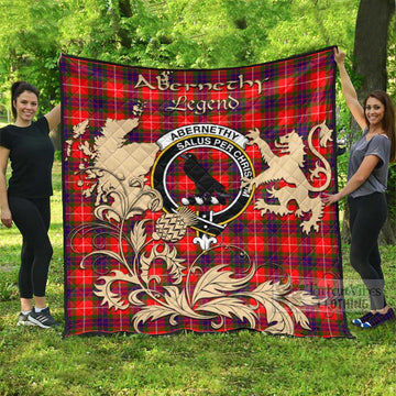 Abernethy Tartan Quilt with Family Crest and Scottish Symbol Style