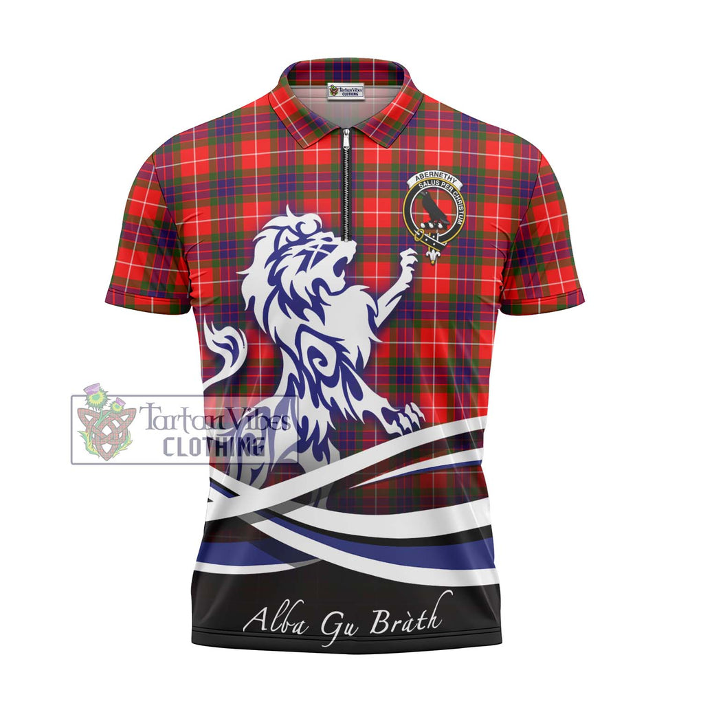 Abernethy Tartan Zipper Polo Shirt with Alba Gu Brath Regal Lion Emblem - Tartanvibesclothing Shop