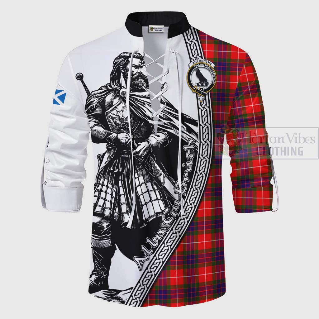 Tartan Vibes Clothing Abernethy Tartan Clan Crest Ghillie Kilt Shirt with Highlander Warrior Celtic Style