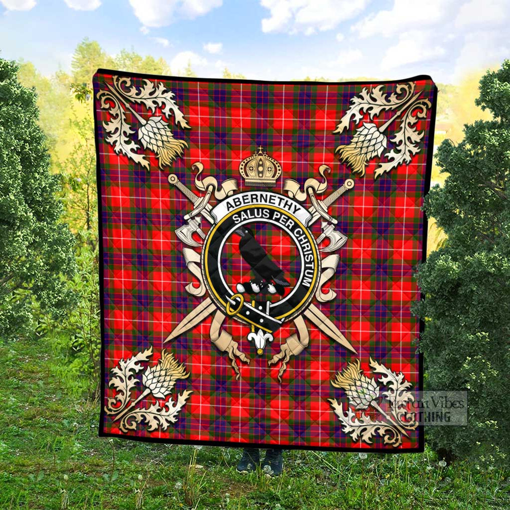 Tartan Vibes Clothing Abernethy Tartan Quilt with Family Crest and Scottish Golden Courage Shield