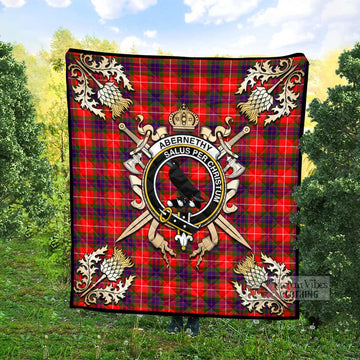 Abernethy Tartan Quilt with Family Crest and Golden Thistle Crossed Sword Design