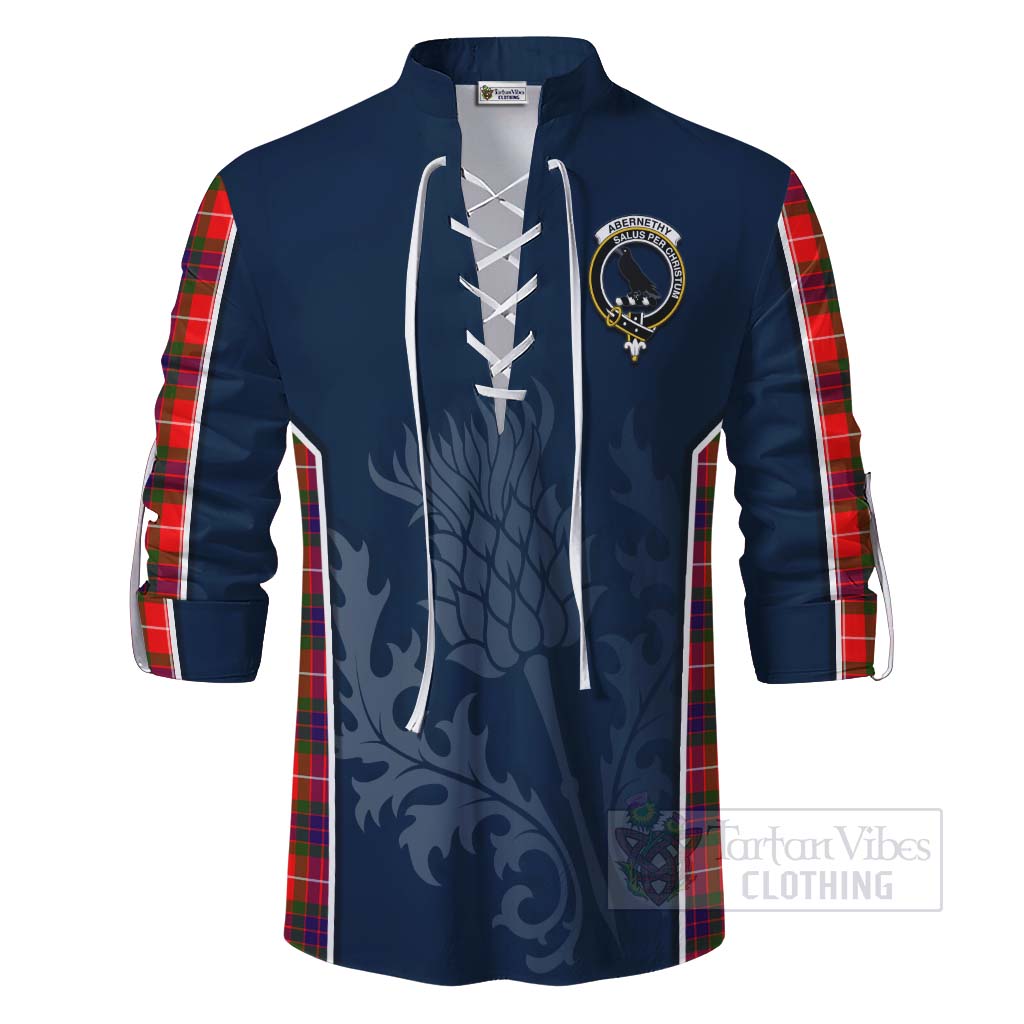 Tartan Vibes Clothing Abernethy Tartan Ghillie Kilt Shirt with Family Crest and Scottish Thistle Vibes Sport Style