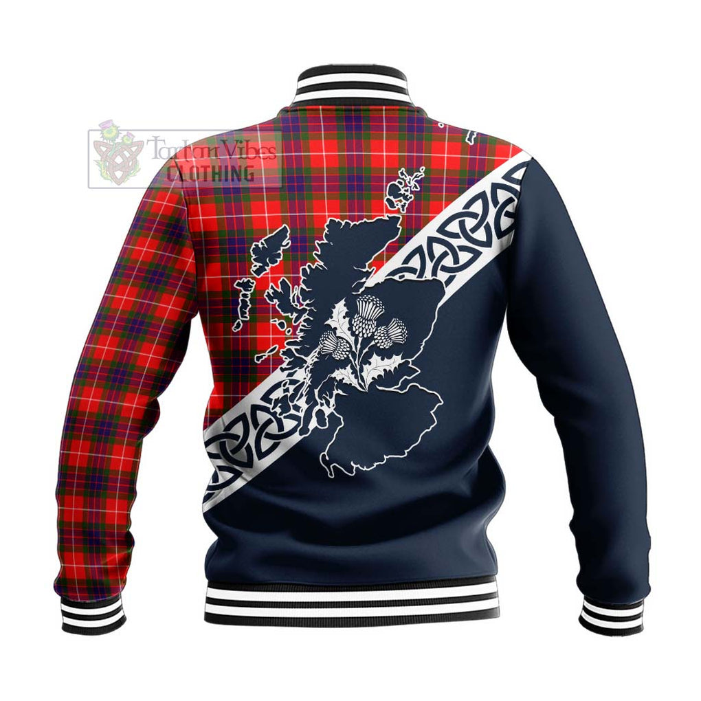 Abernethy Tartan Baseball Jacket Featuring Thistle and Scotland Map - Tartan Vibes Clothing