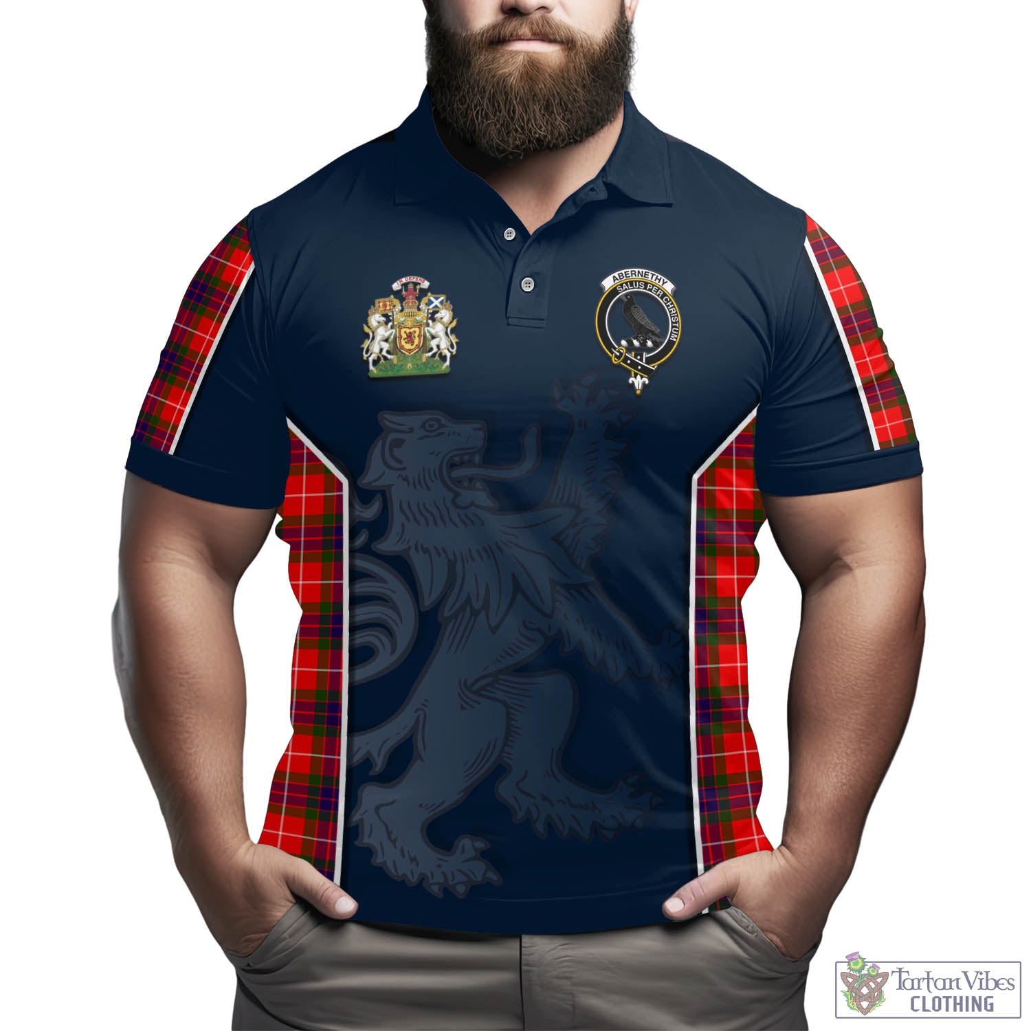 Tartan Vibes Clothing Abernethy Tartan Men's Polo Shirt with Family Crest and Lion Rampant Vibes Sport Style