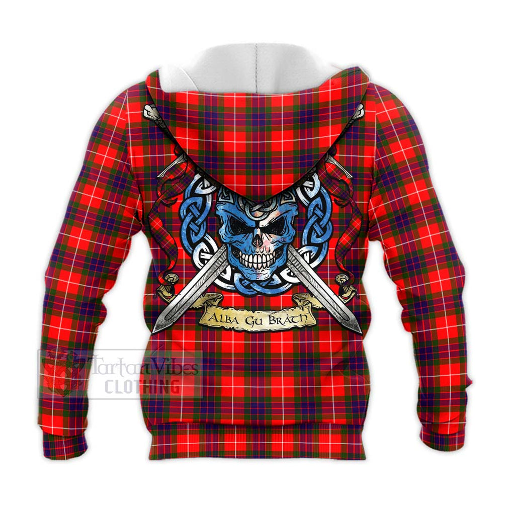 Tartan Vibes Clothing Abernethy Tartan Knitted Hoodie with Family Crest Celtic Skull Style