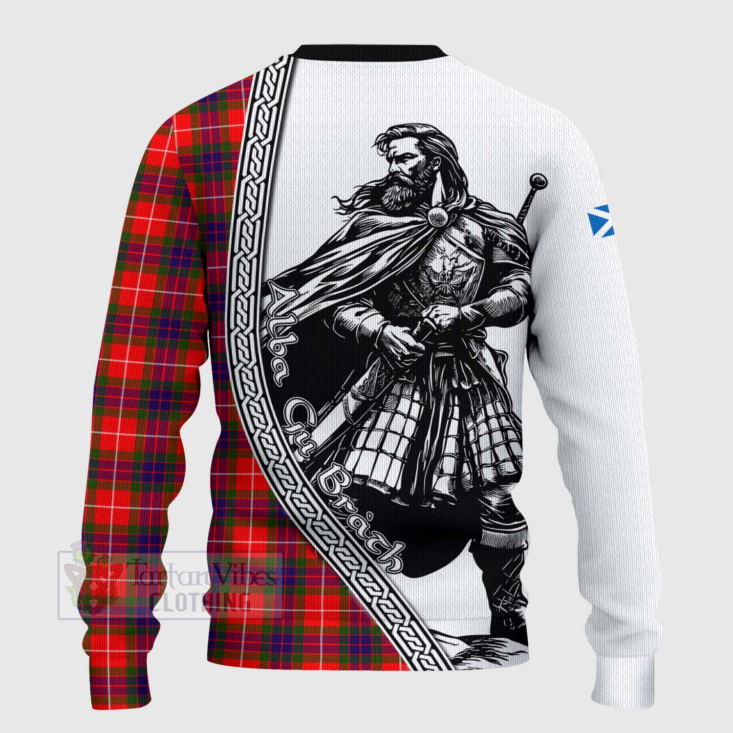 Tartan Vibes Clothing Abernethy Tartan Clan Crest Knitted Sweater with Highlander Warrior Celtic Style