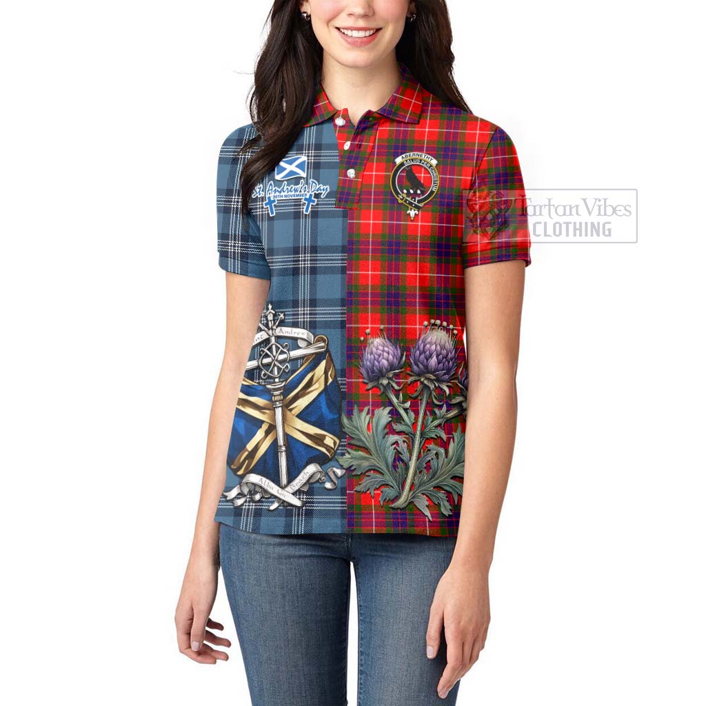 Tartan Vibes Clothing Abernethy Tartan Women's Polo Shirt Happy St. Andrew's Day Half Tartan Style