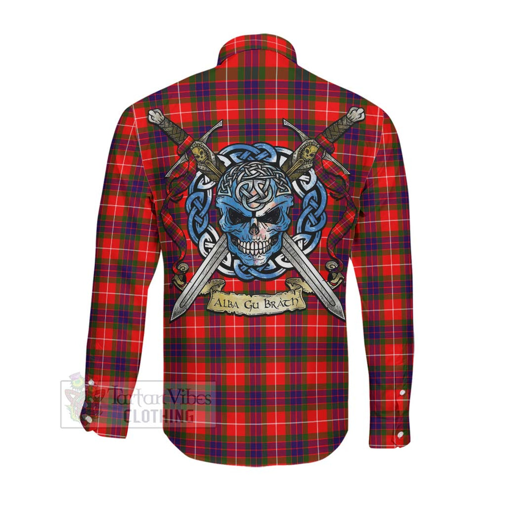 Tartan Vibes Clothing Abernethy Tartan Long Sleeve Button Shirt with Family Crest Celtic Skull Style