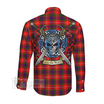 Abernethy Tartan Long Sleeve Button Shirt with Family Crest Celtic Skull Style