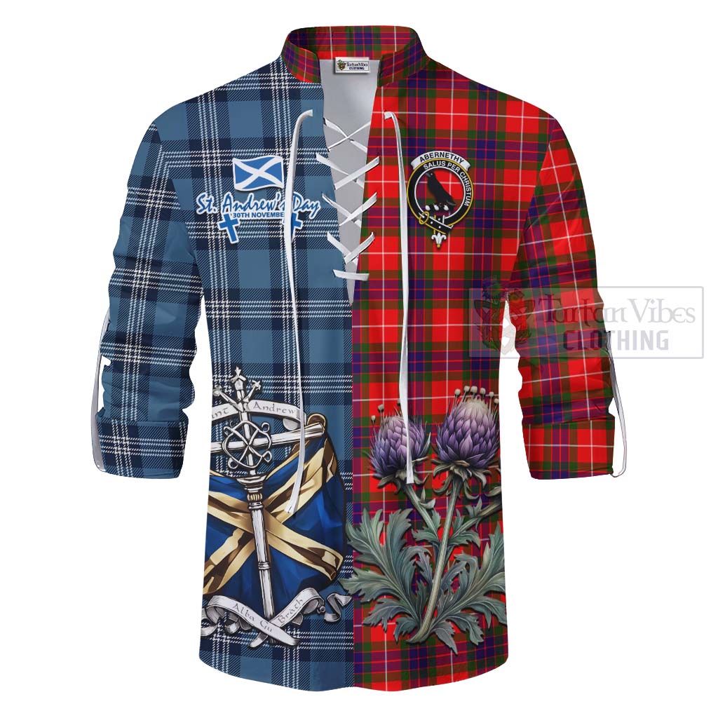 Tartan Vibes Clothing Abernethy Tartan Ghillie Kilt Shirt Happy St. Andrew's Day Half Tartan Style