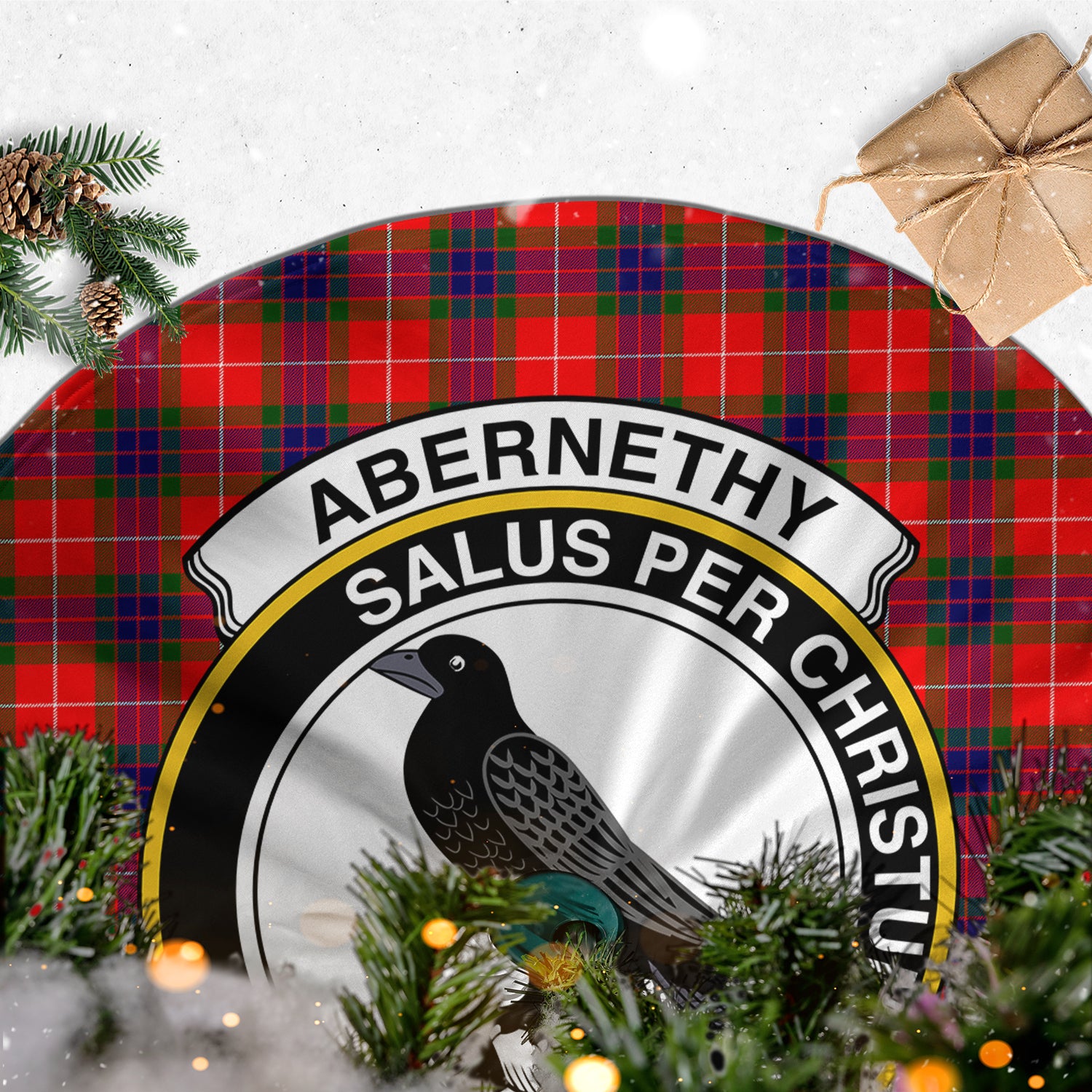 Abernethy Tartan Christmas Tree Skirt with Family Crest - Tartanvibesclothing