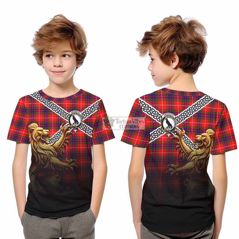 Abernethy Crest Tartan Kid T-Shirt with Golden Lion Emblem Celtic Style - Tartan Vibes Clothing