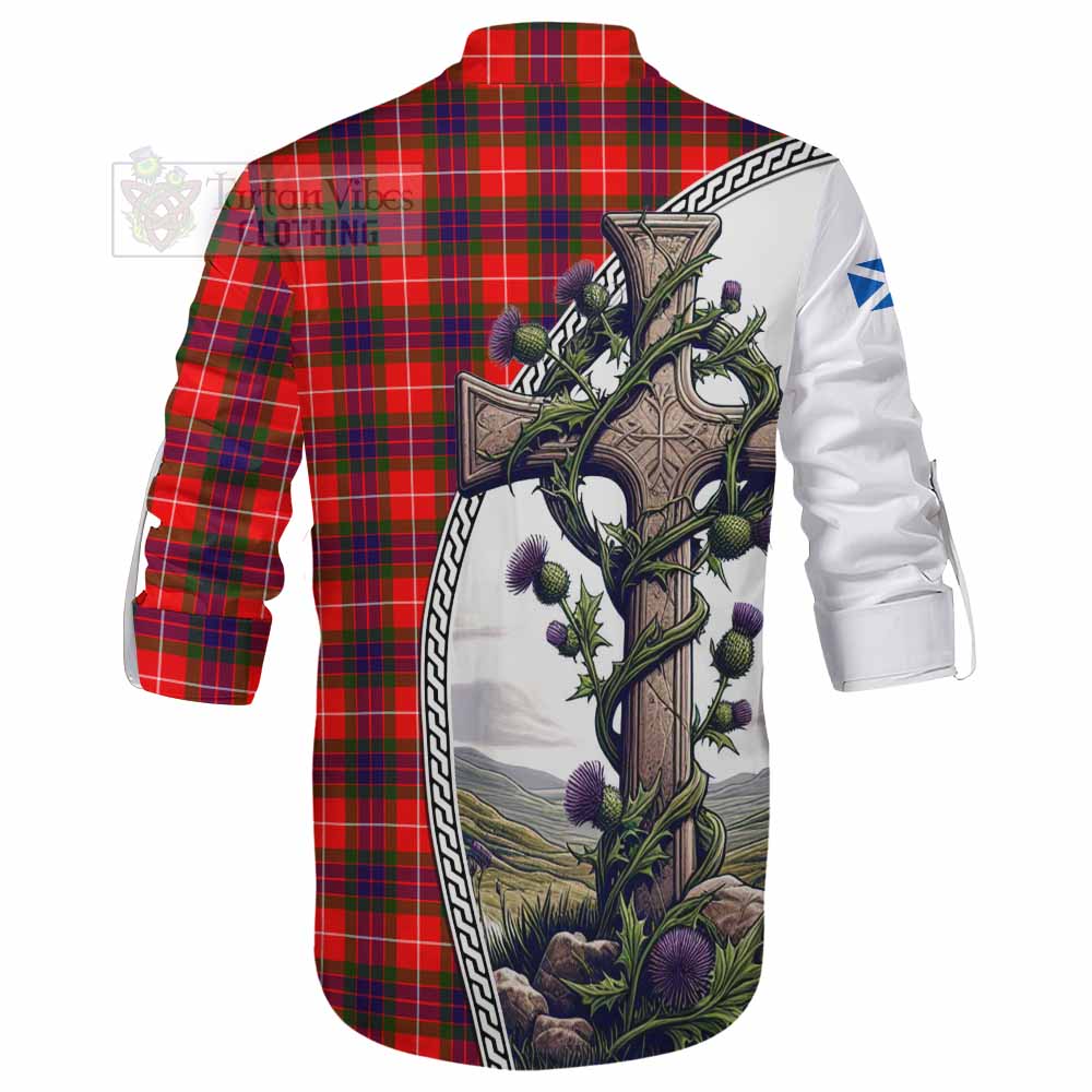 Tartan Vibes Clothing Abernethy Tartan Ghillie Kilt Shirt with Family Crest and St. Andrew's Cross Accented by Thistle Vines