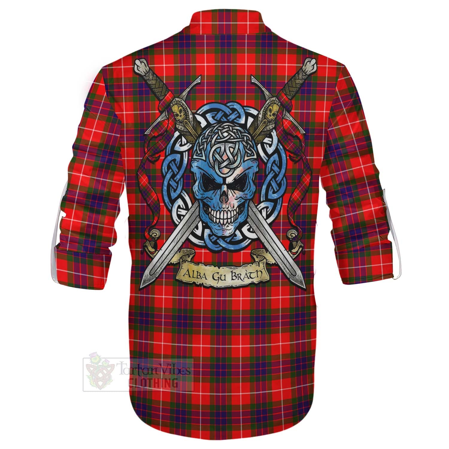 Tartan Vibes Clothing Abernethy Tartan Ghillie Kilt Shirt with Family Crest Celtic Skull Style