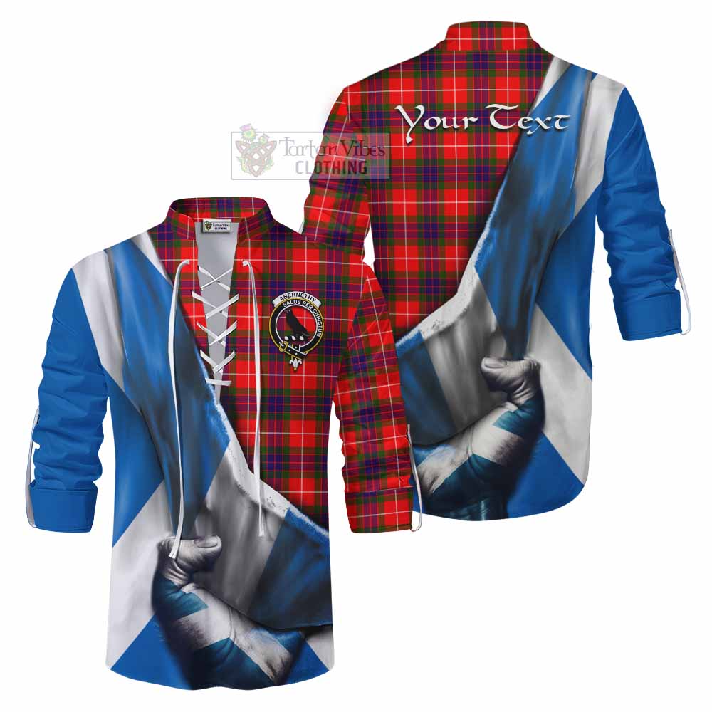 Tartan Vibes Clothing Abernethy Tartan Ghillie Kilt Shirt with Family Crest Scotland Patriotic Style