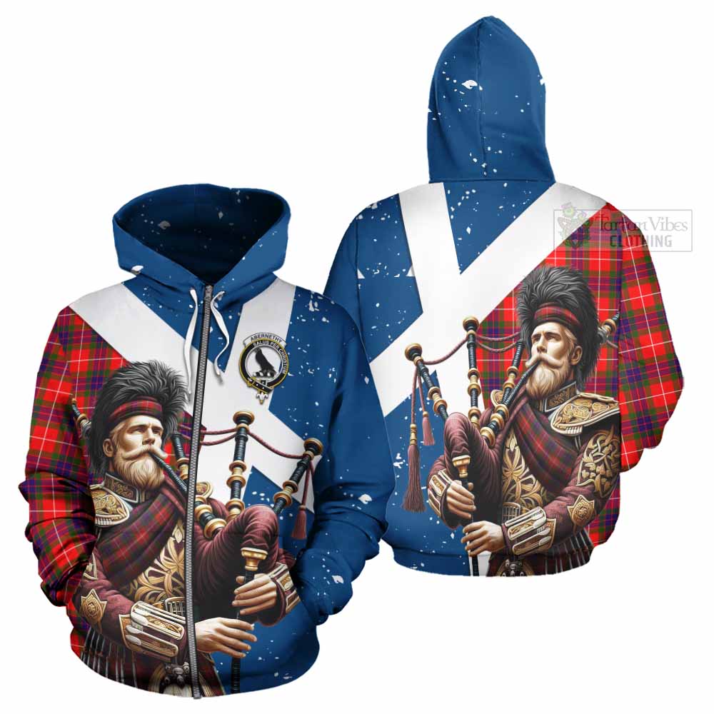 Tartan Vibes Clothing Abernethy Tartan Hoodie with Family Crest Scottish Bagpiper Vibes