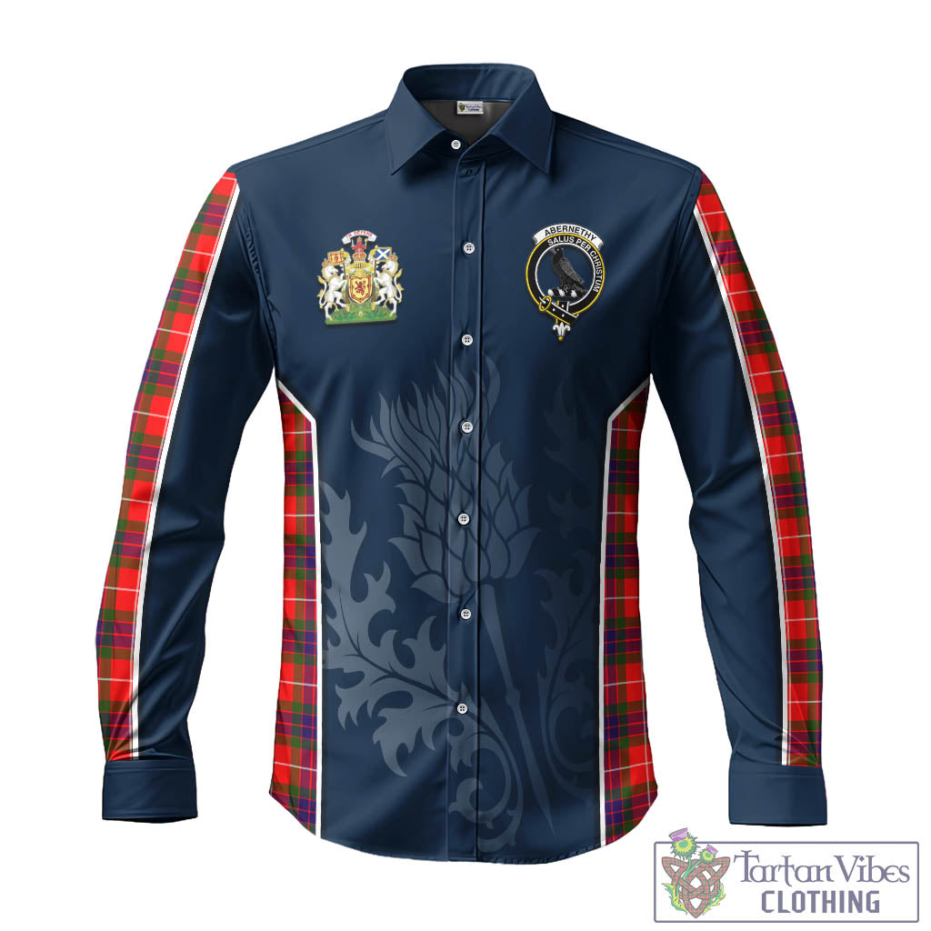 Tartan Vibes Clothing Abernethy Tartan Long Sleeve Button Up Shirt with Family Crest and Scottish Thistle Vibes Sport Style