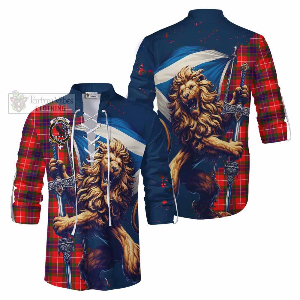 Tartan Vibes Clothing Abernethy Tartan Family Crest Ghillie Kilt Shirt with Scottish Majestic Lion