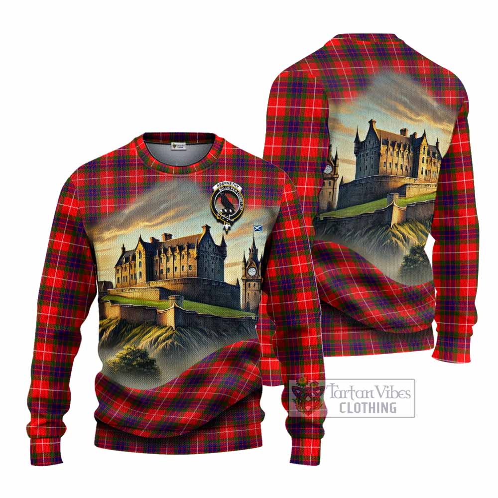 Abernethy Tartan Family Crest Knitted Sweater with Scottish Ancient Castle Style - Tartan Vibes Clothing