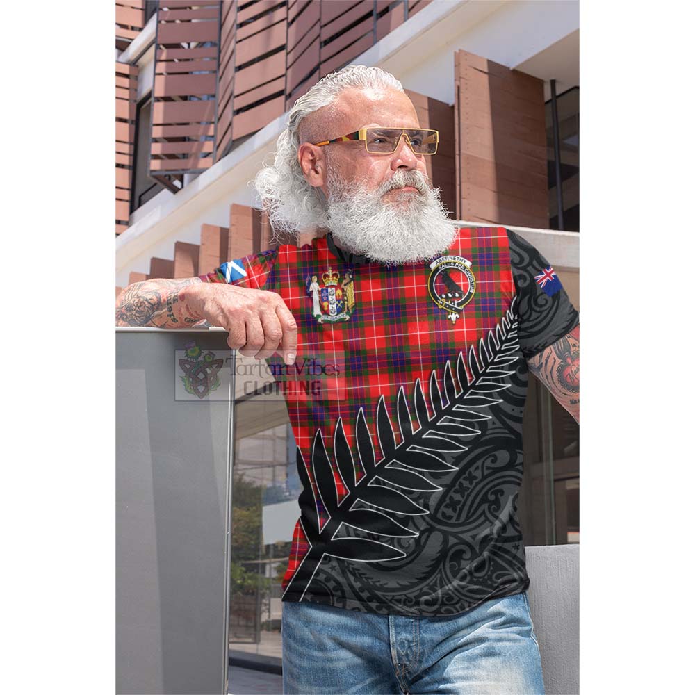 Tartan Vibes Clothing Abernethy Crest Tartan Cotton T-shirt with New Zealand Silver Fern Half Style