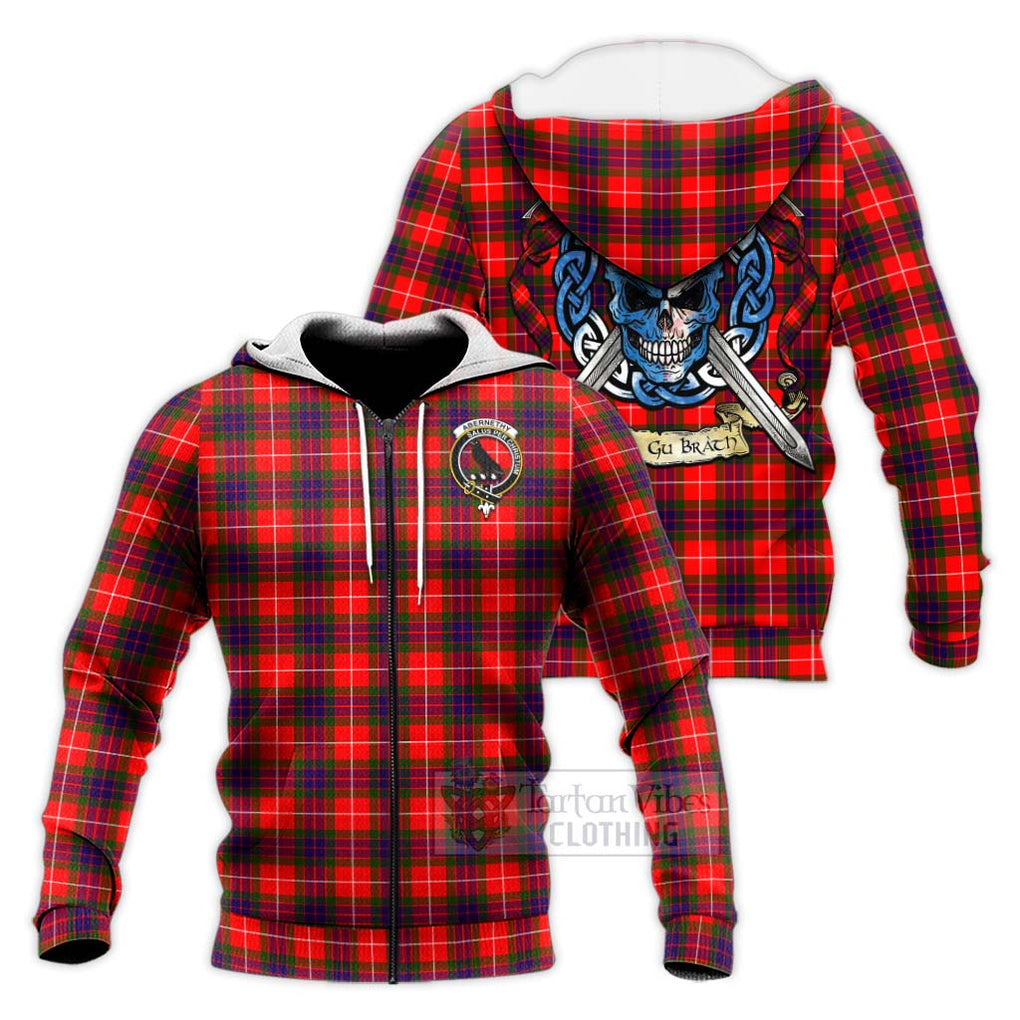 Tartan Vibes Clothing Abernethy Tartan Knitted Hoodie with Family Crest Celtic Skull Style