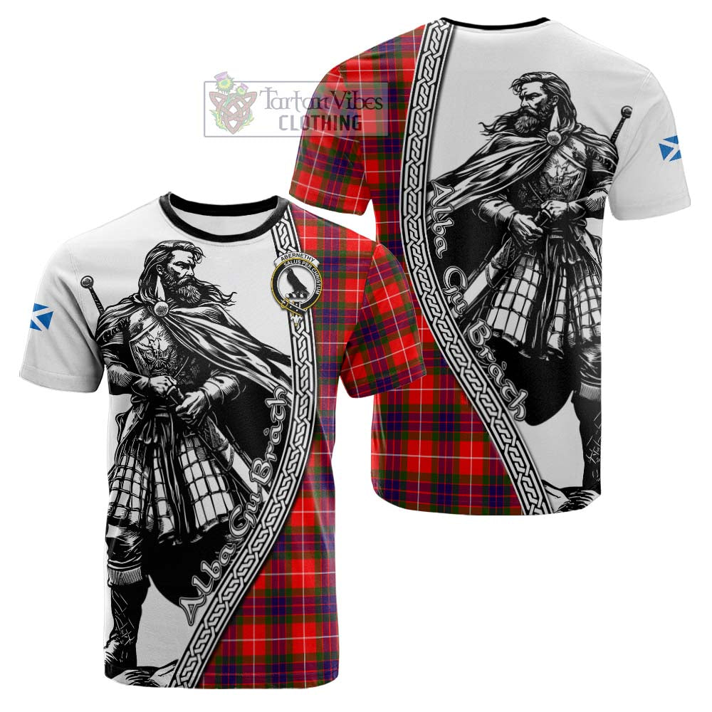 Abernethy Tartan Clan Crest Cotton T-shirt with Highlander Warrior Celtic Style