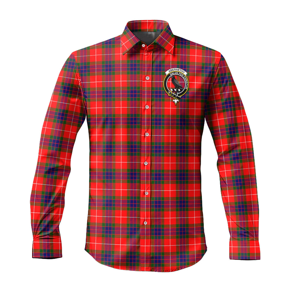 Abernethy Tartan Long Sleeve Button Up Shirt with Family Crest - Tartanvibesclothing