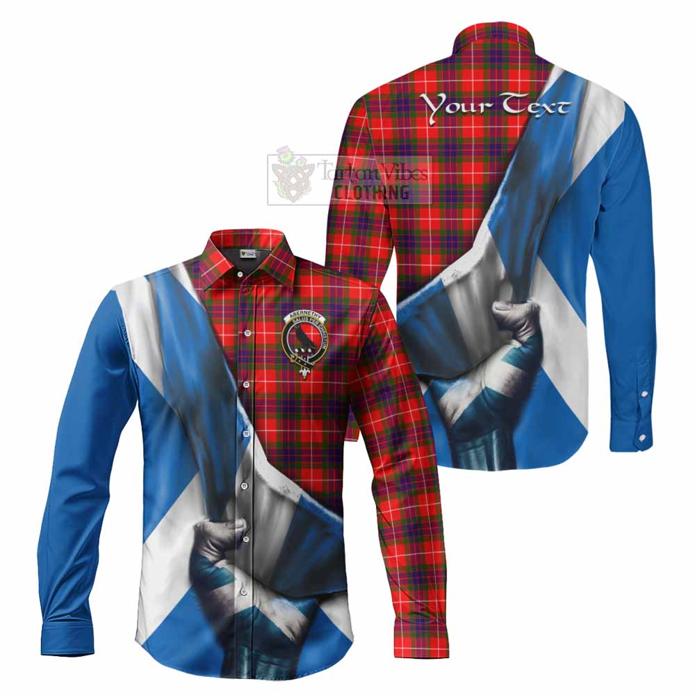 Tartan Vibes Clothing Abernethy Tartan Long Sleeve Button Shirt with Family Crest Scotland Patriotic Style