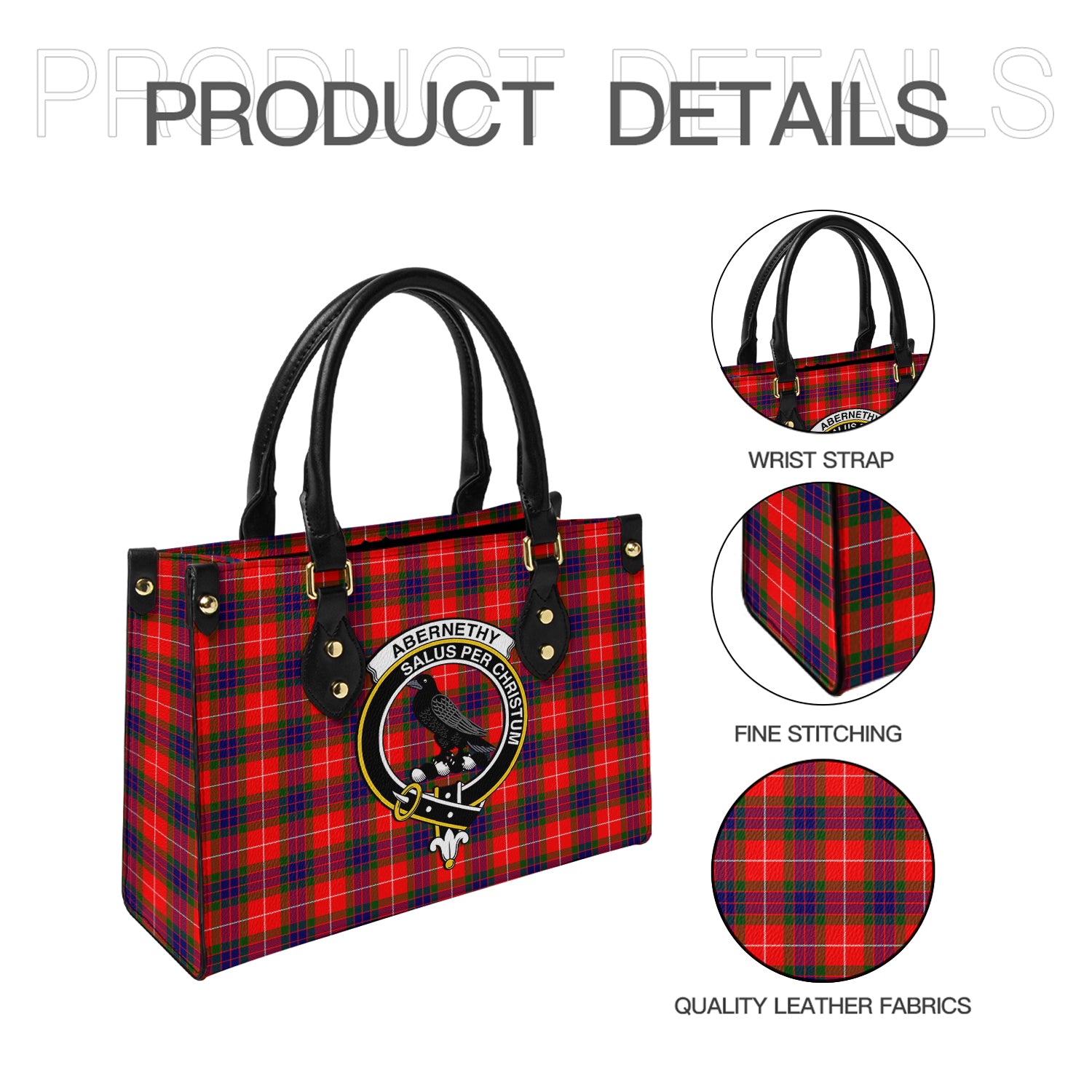 Abernethy Tartan Leather Bag with Family Crest - Tartanvibesclothing