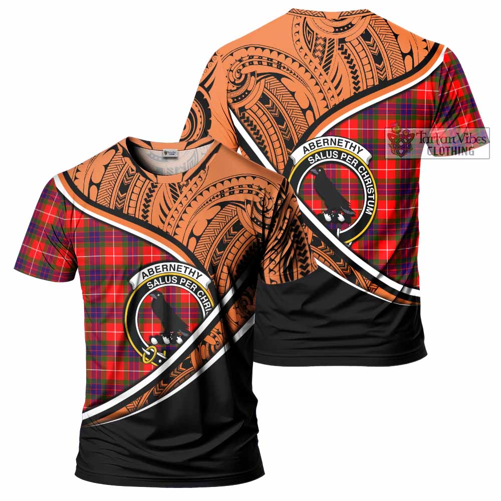 Tartan Vibes Clothing Abernethy Crest Tartan T-Shirt with Maori Tattoo Style - Orange Version