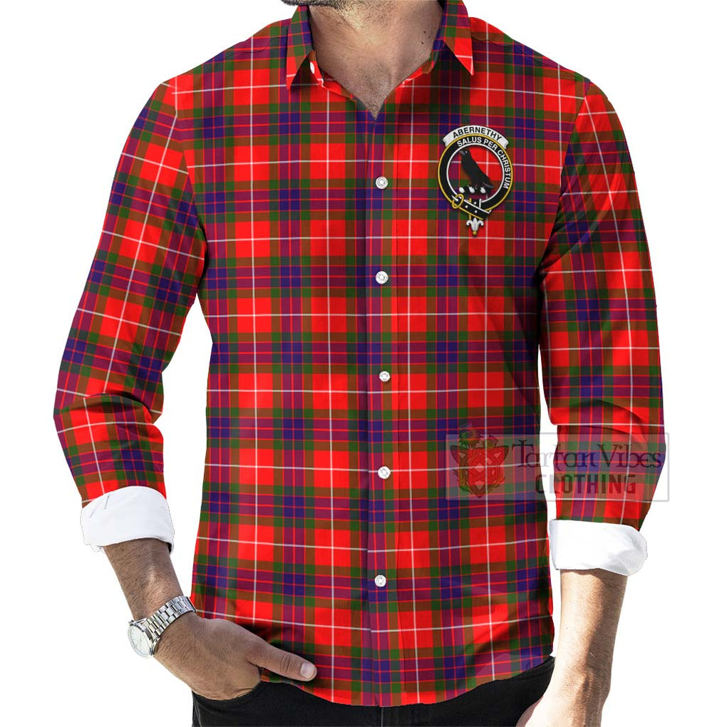 Tartan Vibes Clothing Abernethy Tartan Long Sleeve Button Shirt with Family Crest Celtic Skull Style