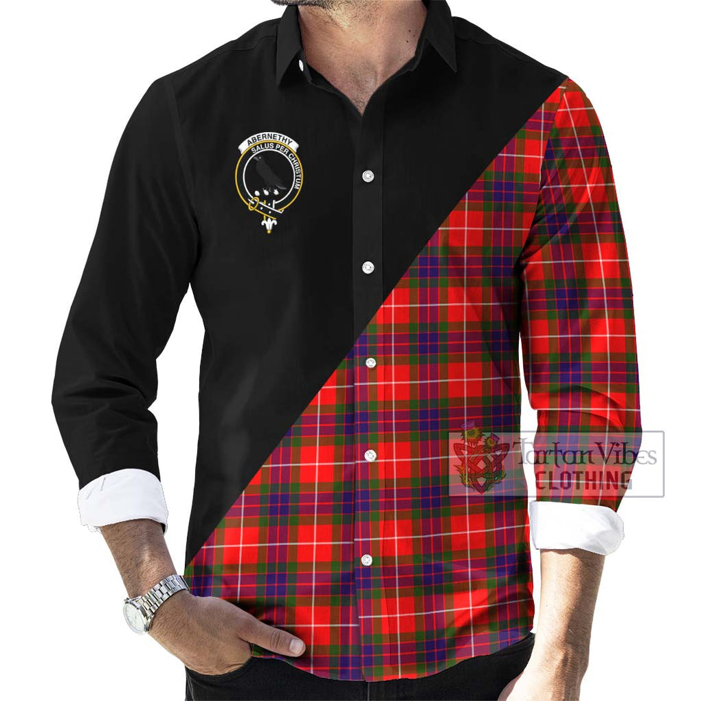 Abernethy Tartan Long Sleeve Button Shirt with Family Crest and Military Logo Style - Tartanvibesclothing Shop