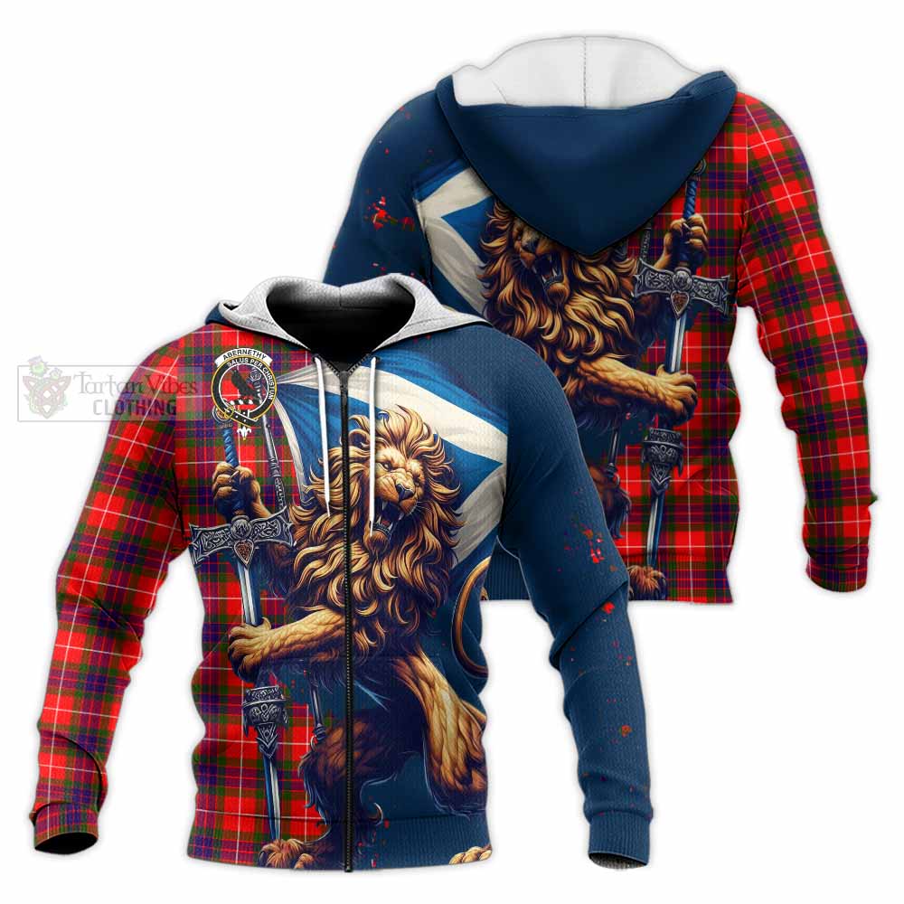 Tartan Vibes Clothing Abernethy Tartan Family Crest Knitted Hoodie with Scottish Majestic Lion