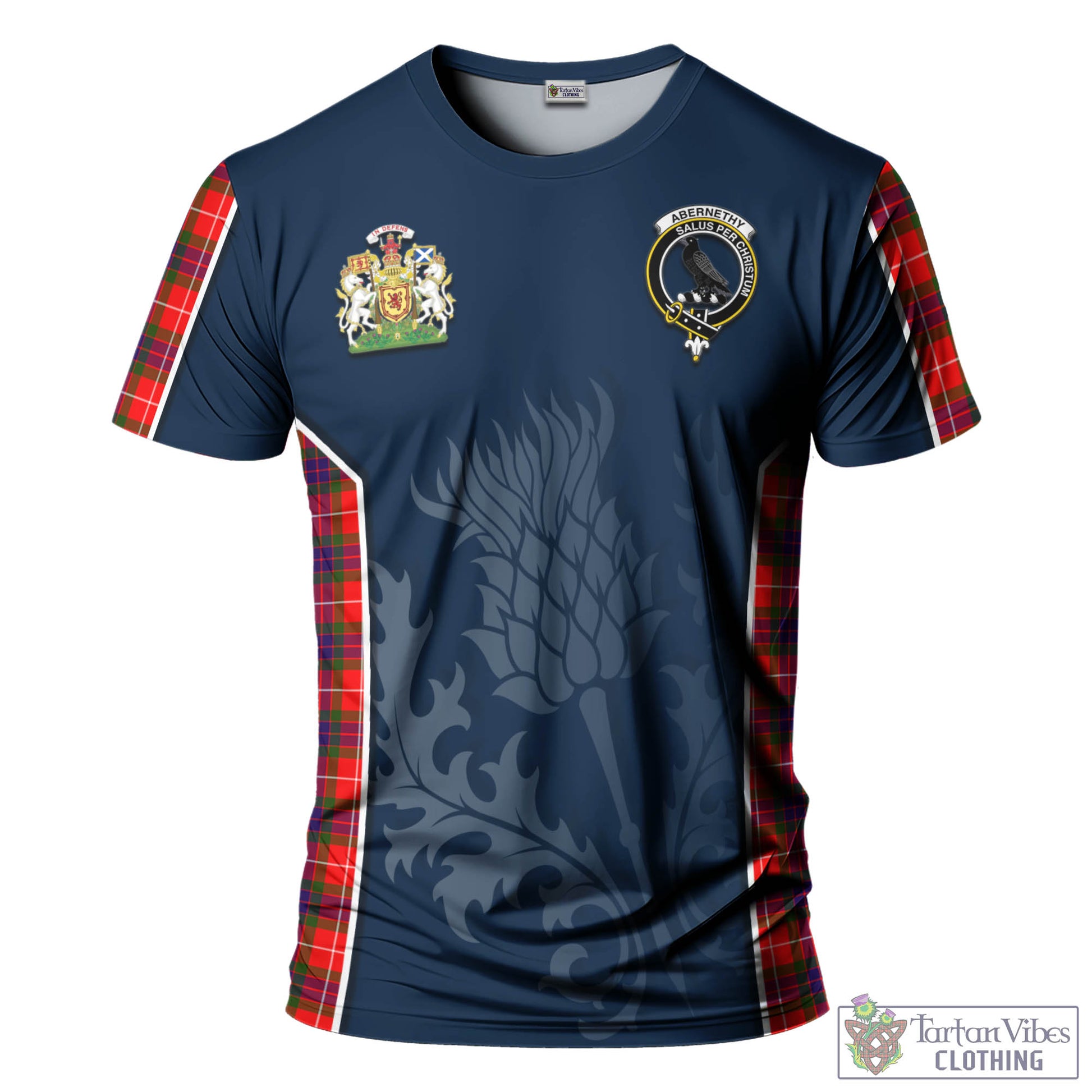 Tartan Vibes Clothing Abernethy Tartan T-Shirt with Family Crest and Scottish Thistle Vibes Sport Style