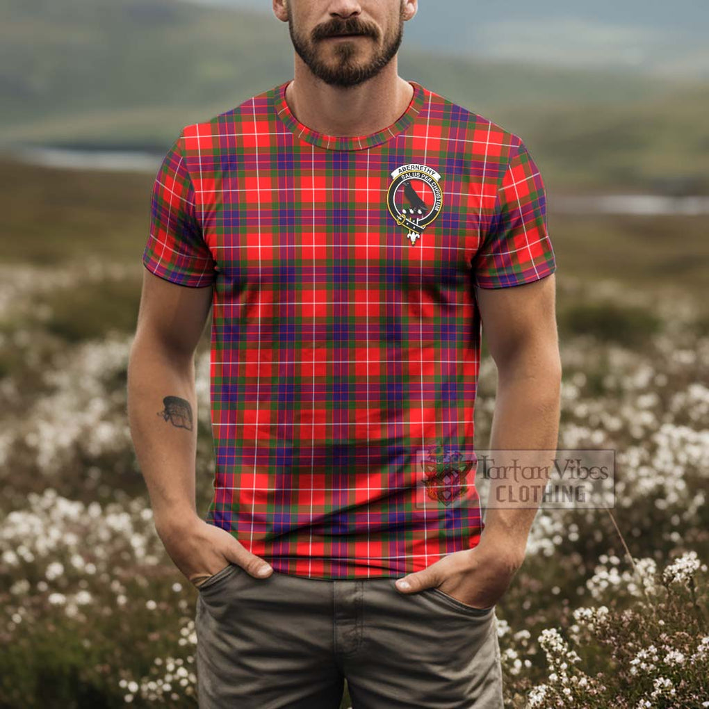 Tartan Vibes Clothing Abernethy Tartan T-Shirt with Family Crest and Bearded Skull Holding Bottles of Whiskey