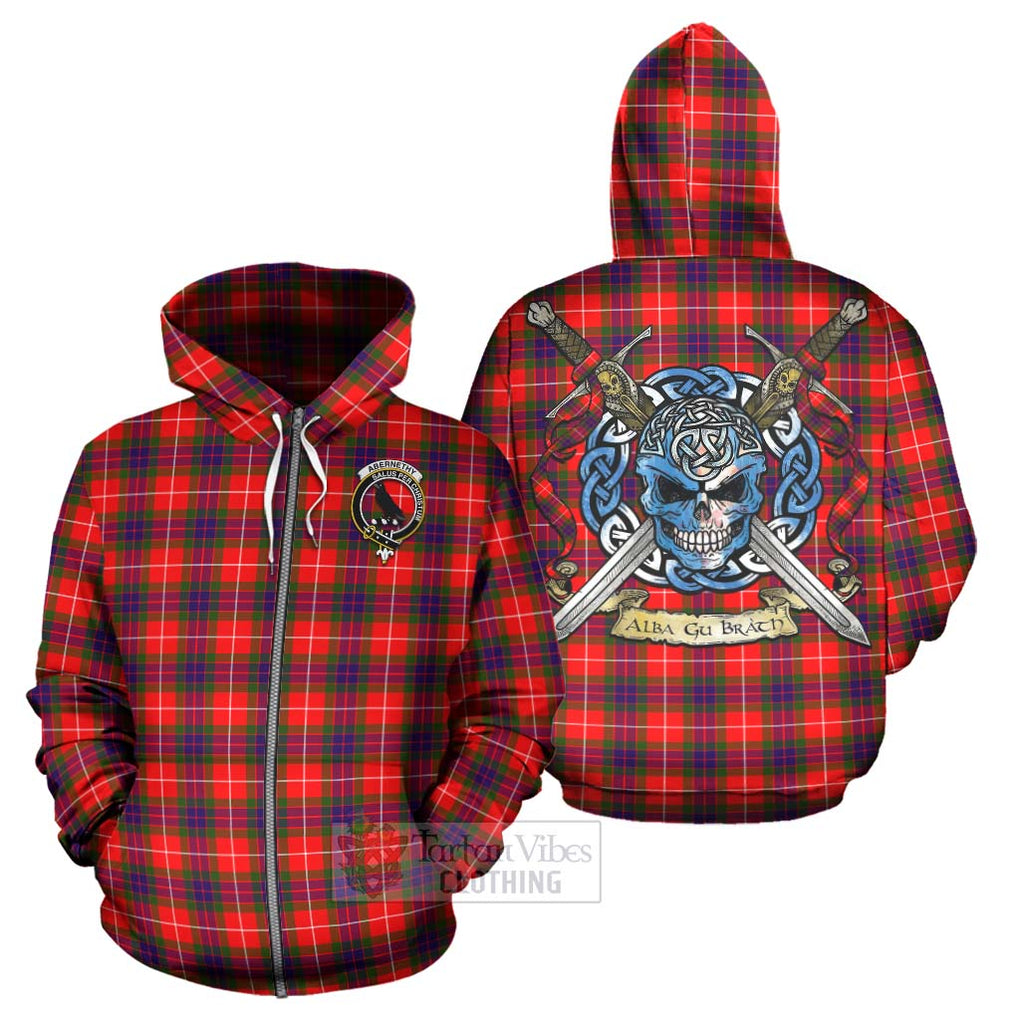 Tartan Vibes Clothing Abernethy Tartan Hoodie with Family Crest Celtic Skull Style