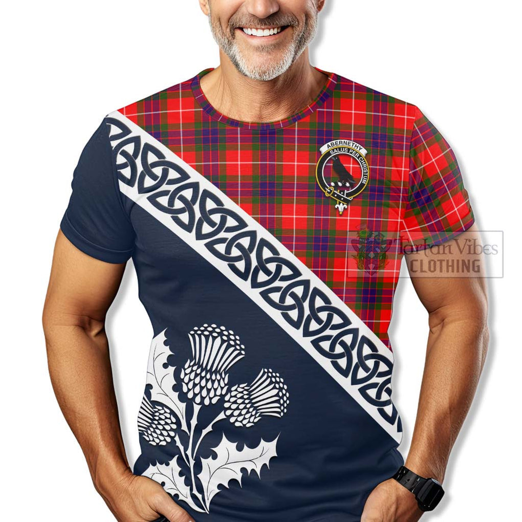 Abernethy Tartan T-Shirt Featuring Thistle and Scotland Map