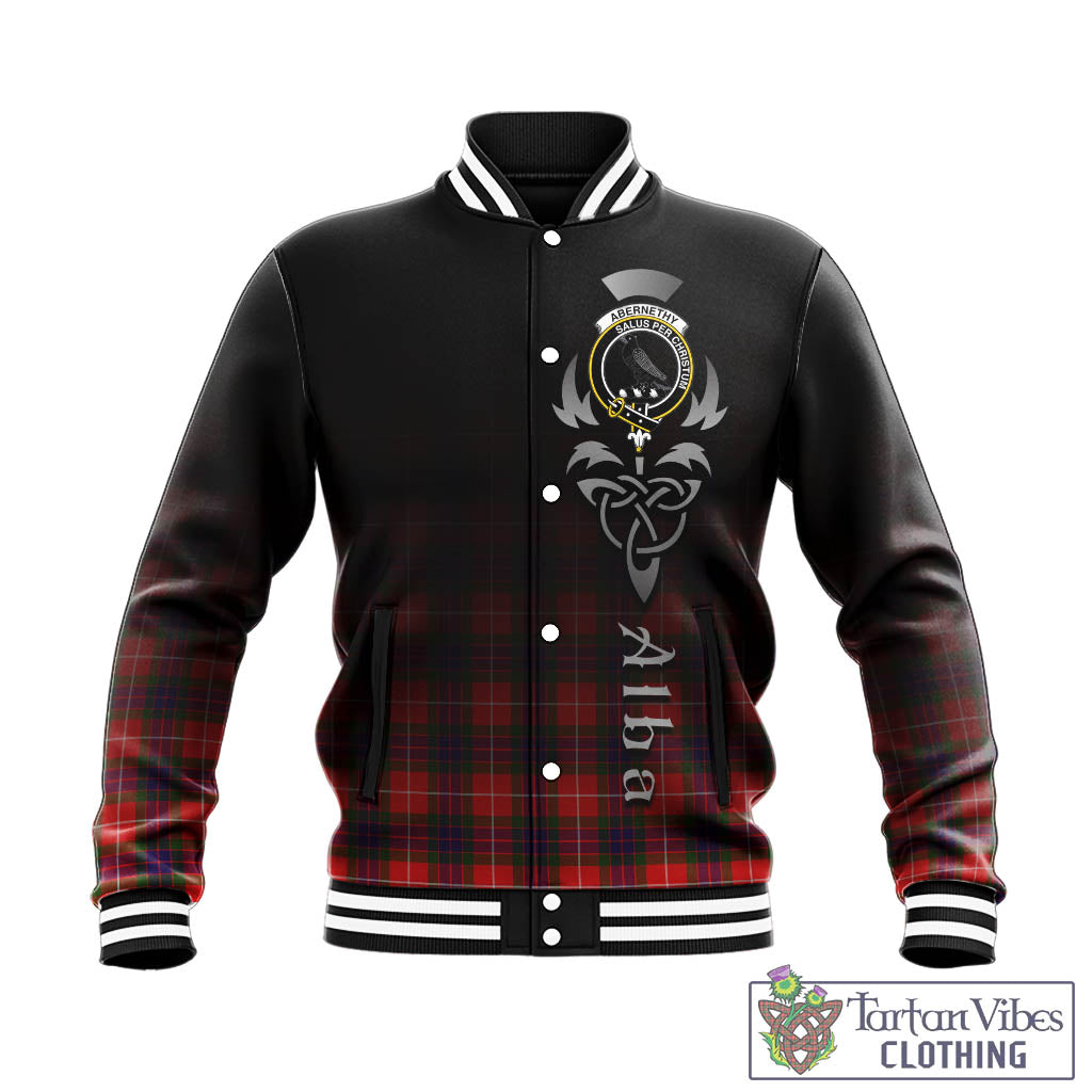 Tartan Vibes Clothing Abernethy Tartan Baseball Jacket Featuring Alba Gu Brath Family Crest Celtic Inspired