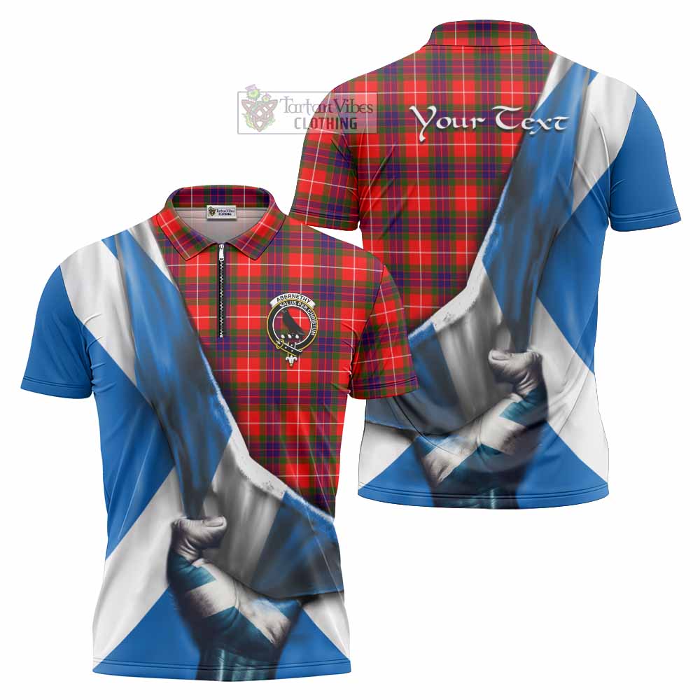 Tartan Vibes Clothing Abernethy Tartan Zipper Polo Shirt with Family Crest Scotland Patriotic Style