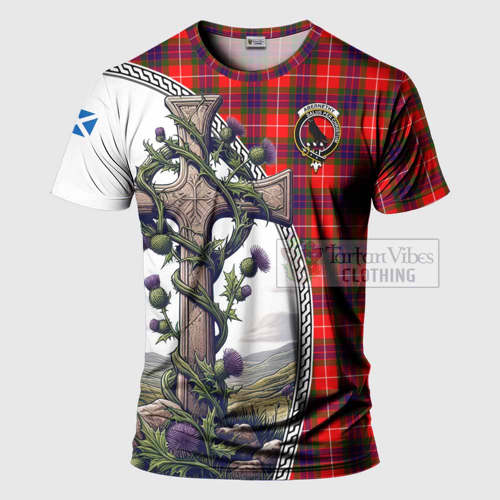 Tartan Vibes Clothing Abernethy Agnew Tartan T-Shirt with Family Crest and St. Andrew's Cross Accented by Thistle Vines