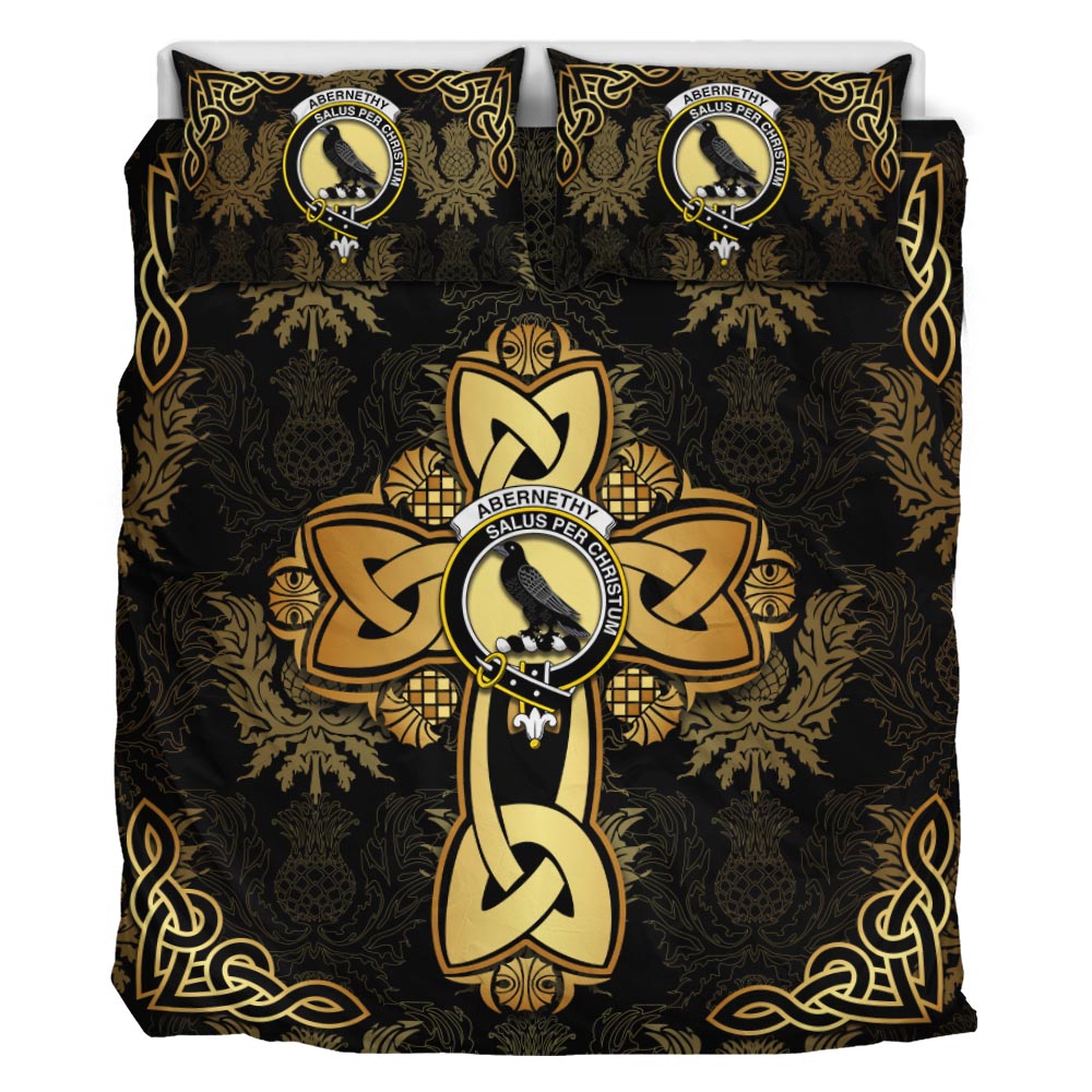 Abernethy Clan Bedding Sets Gold Thistle Celtic Style - Tartanvibesclothing