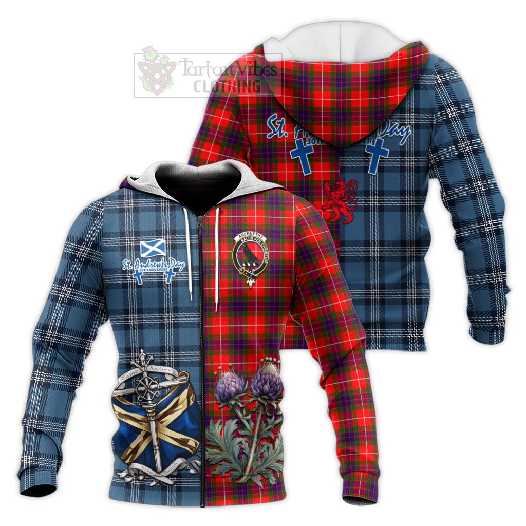 Tartan Vibes Clothing Abernethy Tartan Knitted Hoodie Happy St. Andrew's Day Half Tartan Style