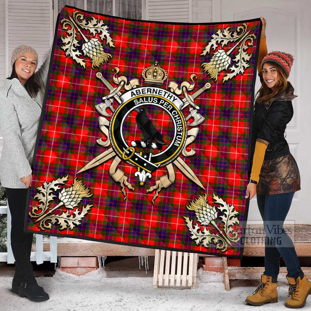 Tartan Vibes Clothing Abernethy Tartan Quilt with Family Crest and Scottish Golden Courage Shield