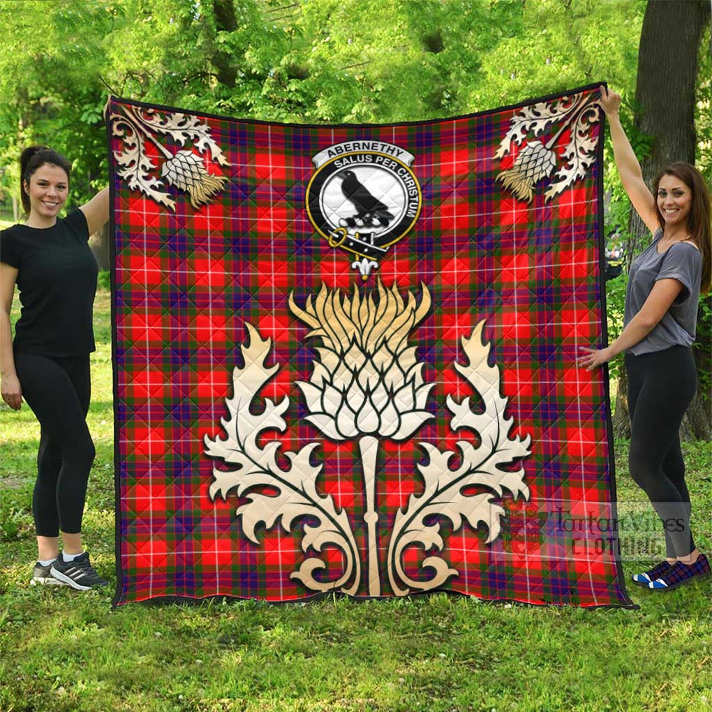 Tartan Vibes Clothing Abernethy Tartan Quilt with Family Crest and Golden Thistle Style