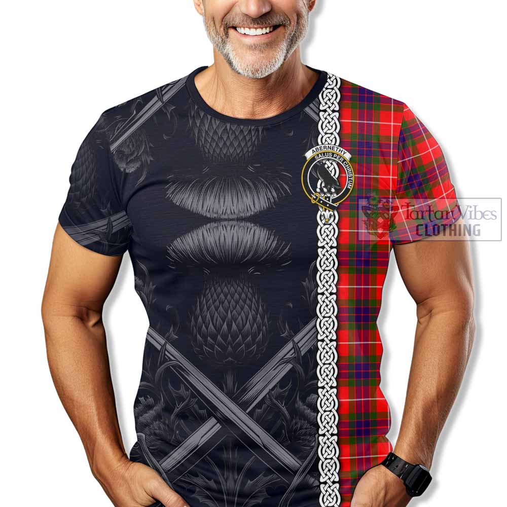 Tartan Vibes Clothing Abernethy Tartan T-Shirt with Family Crest Cross Sword Thistle Celtic Vibes