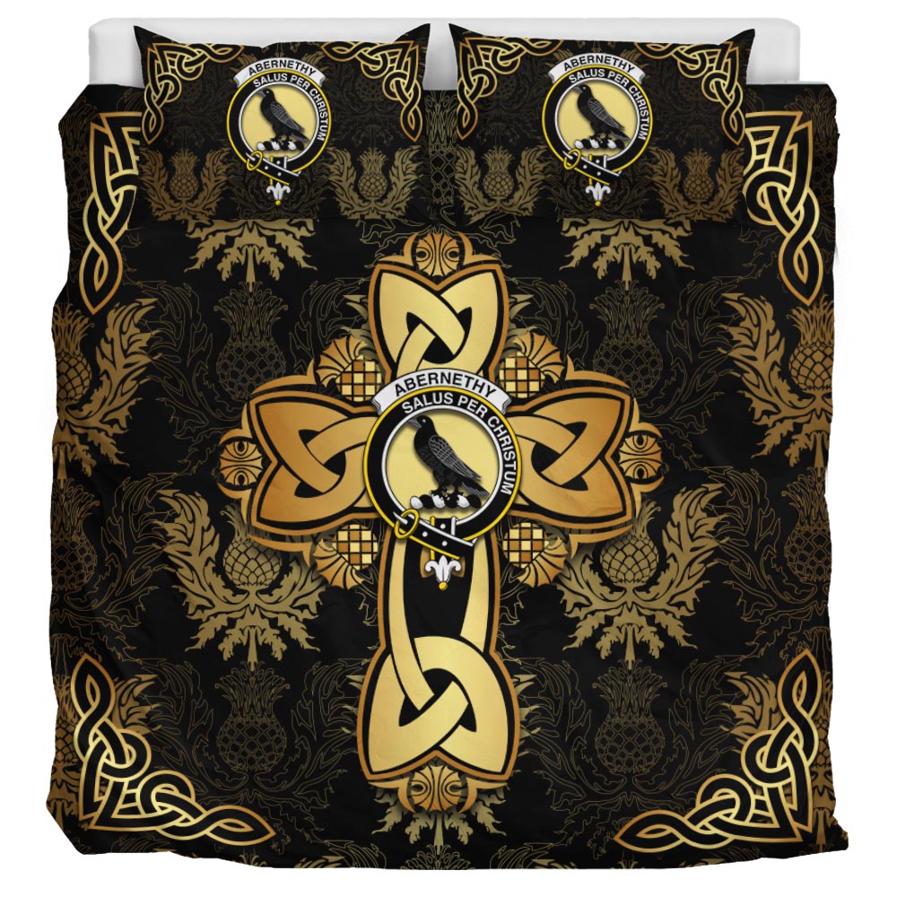 Abernethy Clan Bedding Sets Gold Thistle Celtic Style - Tartanvibesclothing