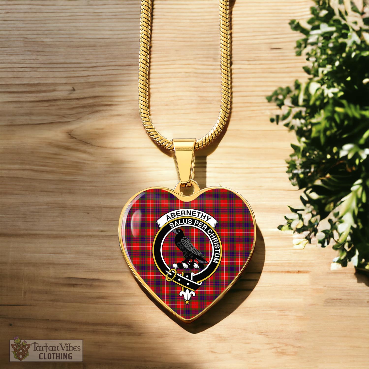 Tartan Vibes Clothing Abernethy Tartan Heart Necklace with Family Crest