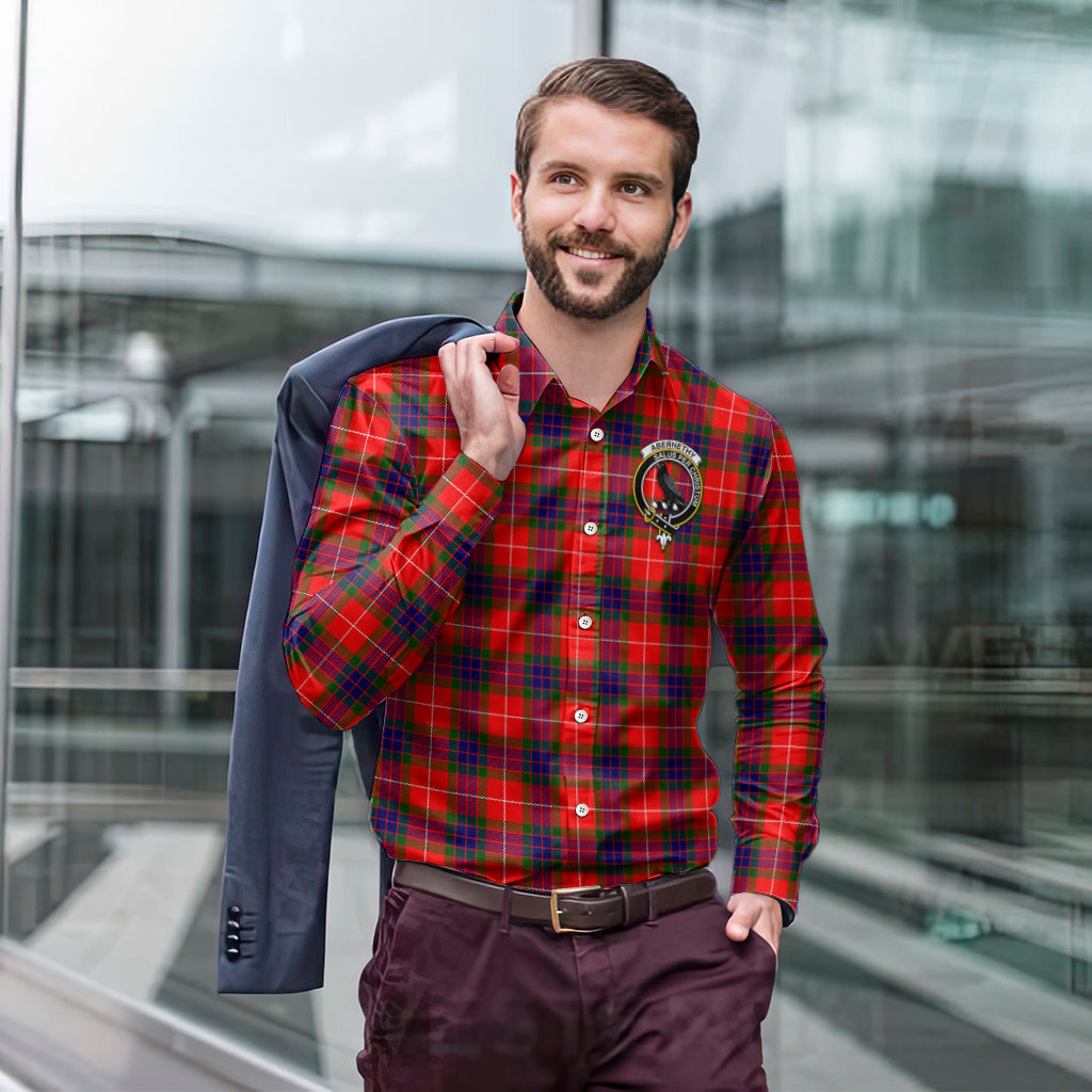 Abernethy Tartan Long Sleeve Button Up Shirt with Family Crest - Tartanvibesclothing