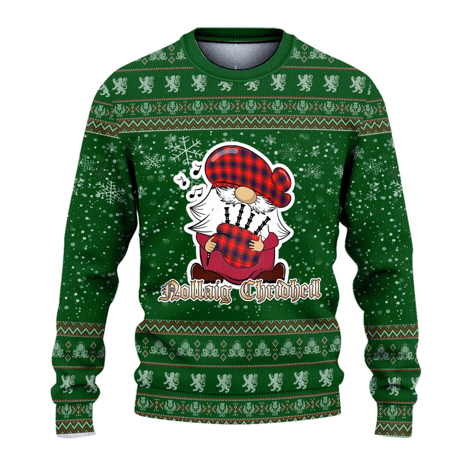 Abernethy Clan Christmas Family Knitted Sweater with Funny Gnome Playing Bagpipes - Tartanvibesclothing