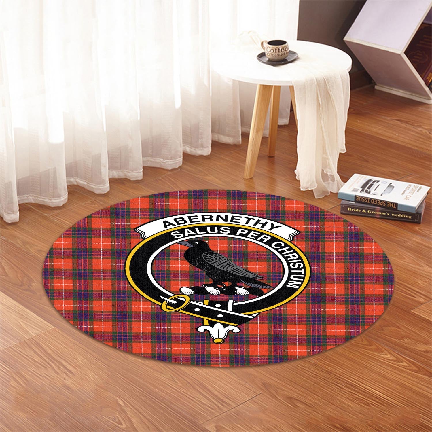 Abernethy Tartan Round Rug with Family Crest - Tartan Vibes Clothing